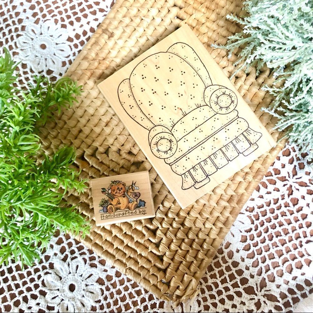 Set of 2 Vintage 1990s Wood Rubber Scrapbook Stamp Handcrafted Teddy Bear - Picture 5 of 16
